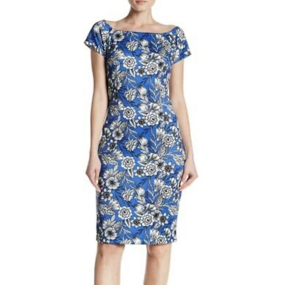 Alexia Admor Women's Short Sleeve Floral Print Bodycon Dress Blue Sz. S